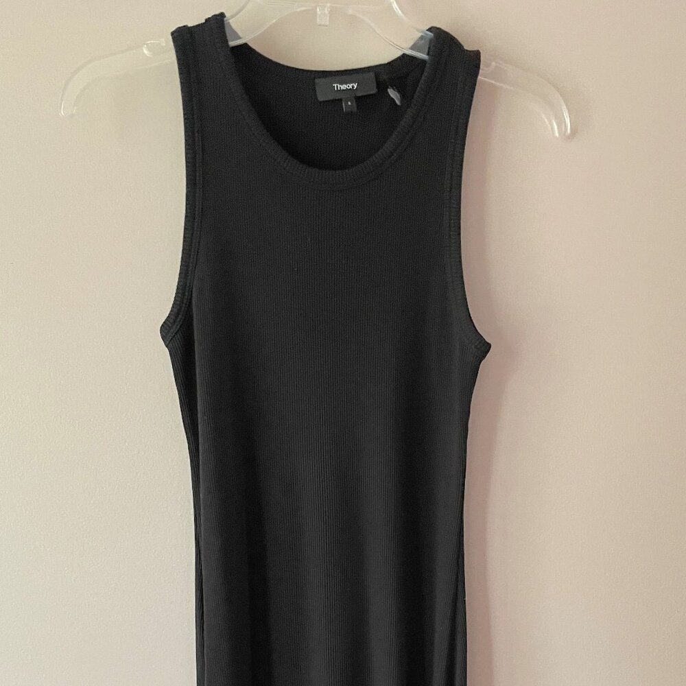 Theory Racer Tank Ribbed Modal Cotton Black Midi Dress size S